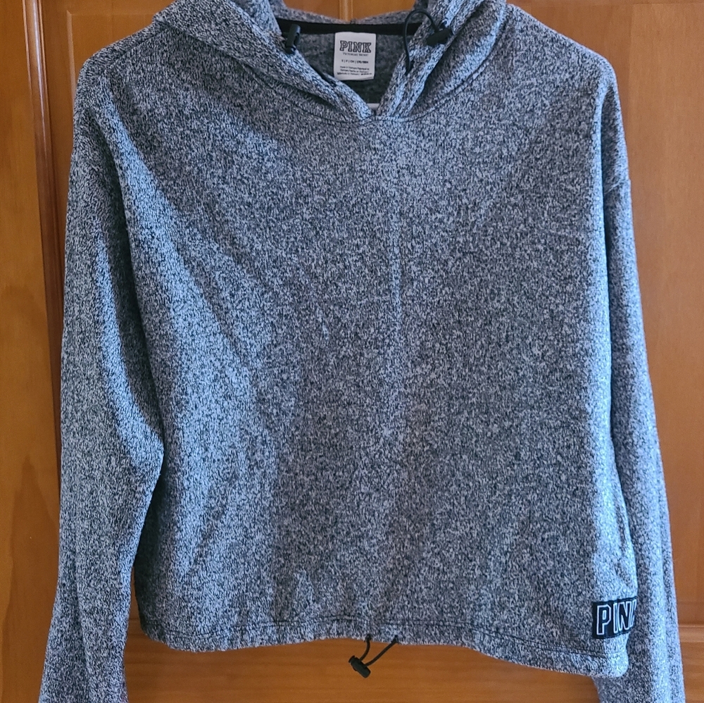 PINK Victoria's Secret Cropped Fleece Hoodie Gray/Black